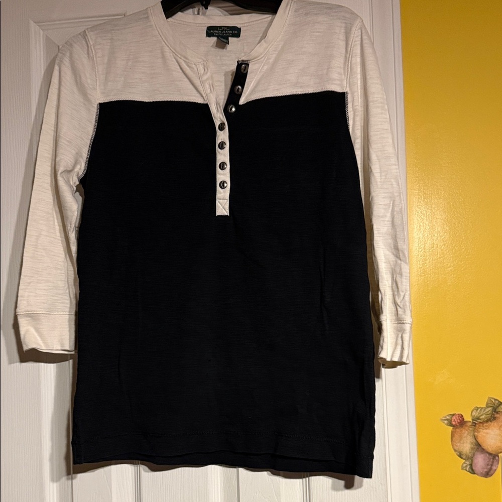 Lauren Ralph Lauren Black and White Henley Top